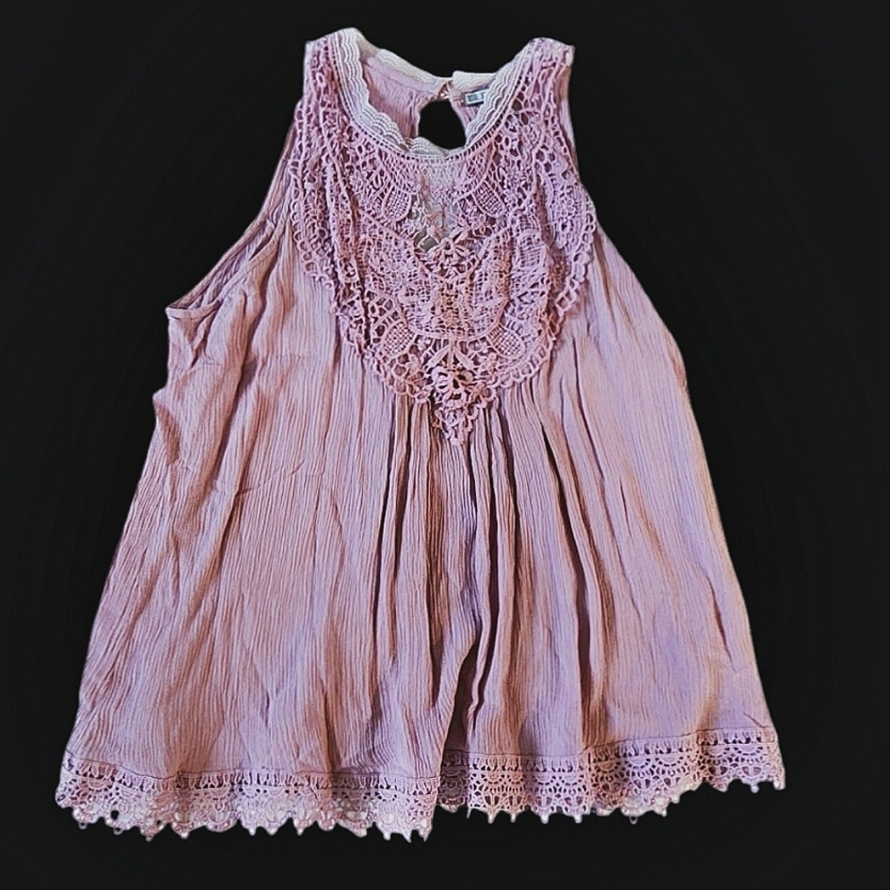 BOHO Purple V-neck Sleeveless Blouse with Pleated Embellishments.